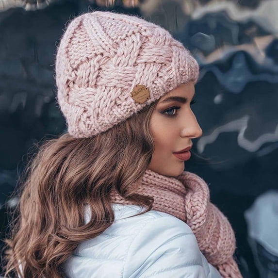 Pxiakgy hats for women Hemming Wool Knitted Hats Keep Winter Hat Fashion Women Warm Baseball Caps Pink + One size