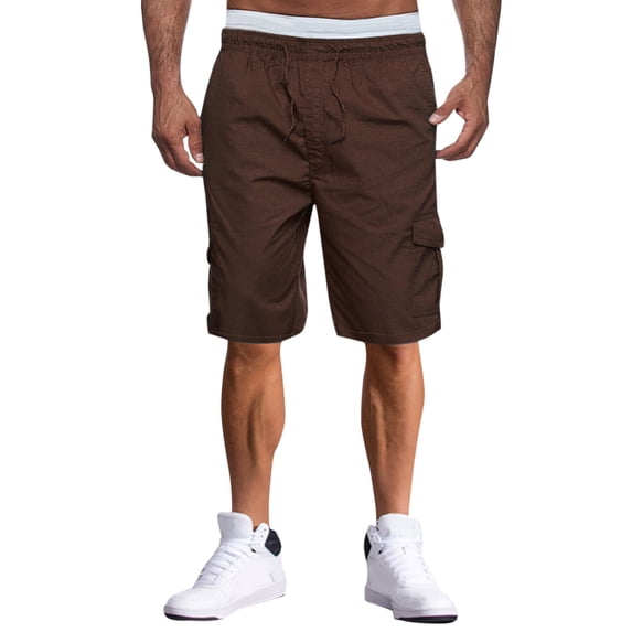 Pxiakgy jeans for men Male Summer Straight Solid Cargo Pant Drawstring Pocket Shorts Cropped Pants Trousers Men Cargo Pants Brown + XL