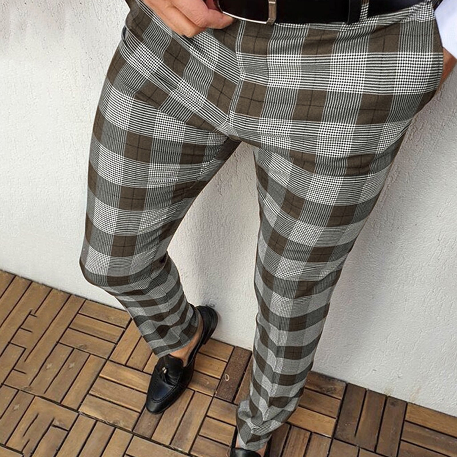 Pxiakgy jeans for men Men's Casual Plaid Print Party Suit Pants