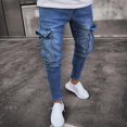 thumbnail image 1 of Pxiakgy jeans for men Mens Stretch Denim Pant Distressed Ripped Freyed Slim Fit Pocket Jeans Trousers Men Jeans Blue + M, 1 of 8