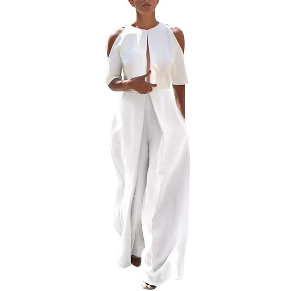 Pxiakgy jumpsuits for women Ladies Summer Solid Color Fashion Jumpsuit Off The Shoulder Casual Jumpsuit womens jumpsuit White + 3XL