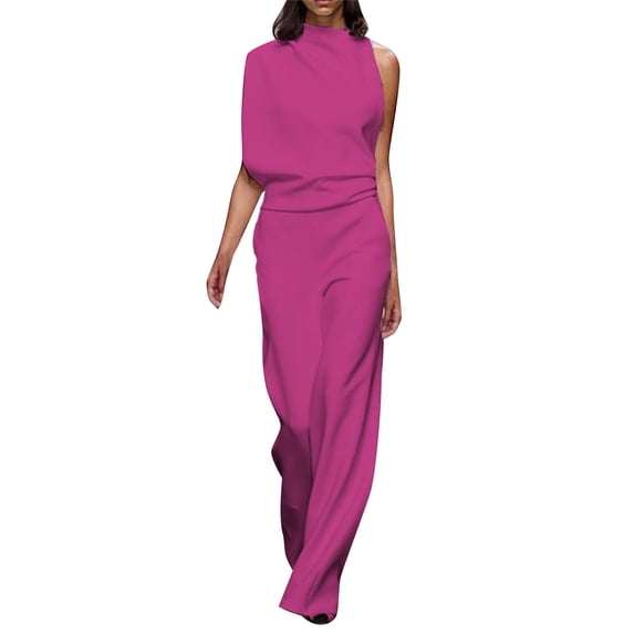 Pxiakgy jumpsuits for women Solid Color Jumpsuit Straight Pants Simple And Exquisite Design womens jumpsuit Hot Pink + S