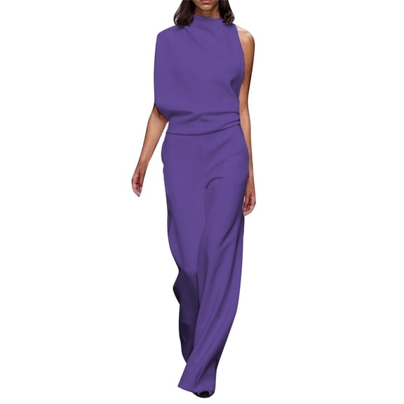 Pxiakgy jumpsuits for women Solid Color Jumpsuit Straight Pants Simple And Exquisite Design womens jumpsuit Purple   3XL