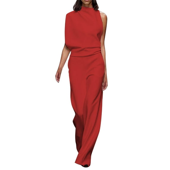 Pxiakgy jumpsuits for women Solid Color Jumpsuit Straight Pants Simple And Exquisite Design womens jumpsuit Red + 3XL