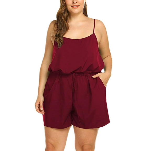 Pxiakgy jumpsuits for women Women Summer Plus Size Solid Sleeveless V-Neck Rompers Short Jumpsuits Rompers Plus Size Jumpsuit Red + 3XL