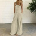 thumbnail image 1 of Pxiakgy jumpsuits for women Women's Sleeveless Overalls Jumpsuit Casual Solid Summer Wide Leg Bib Pants Bottons Wide Leg Jumpsuit Romper With Pockets womens jumpsuit Beige + 3XL, 1 of 7