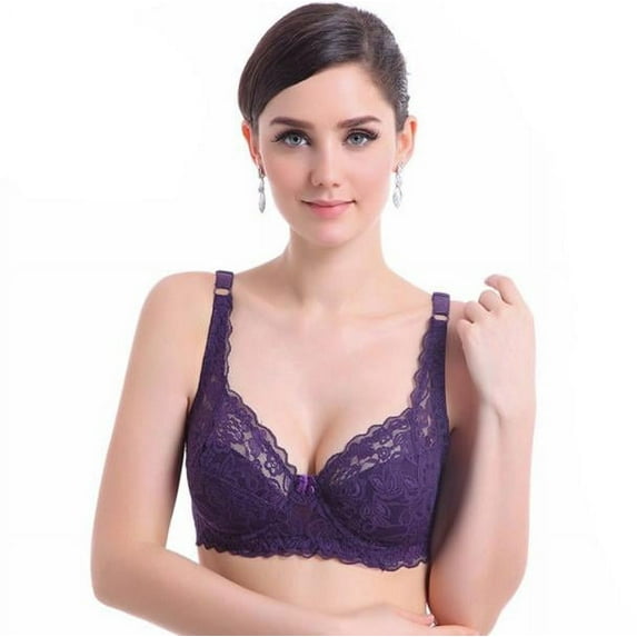 Pxiakgy lingerie for women Women Push Up Deep V Ultrathin Underwire Padded Lace Brassiere Bra PP 40B/90B Purple + 40B