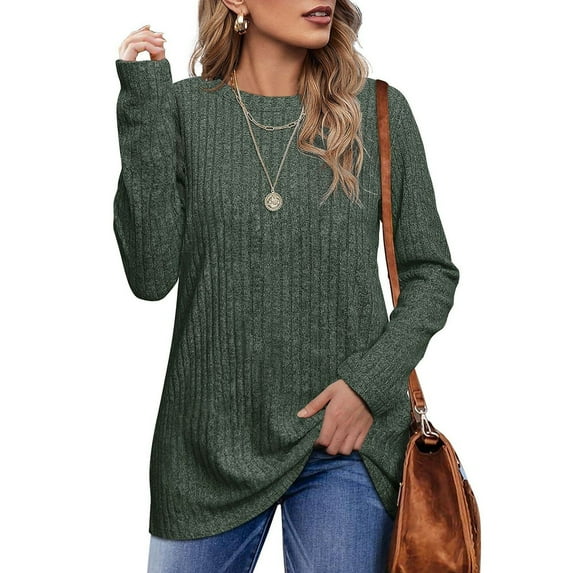 Pxiakgy long sleeve shirts for women Women's Long Sleeve Shirts Crewneck Tunic Tops Lightweight Fall Sweaters womens long sleeve tops shirts for women gifts for women Green + L