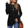 thumbnail image 1 of Pxiakgy long sleeve shirts for women Women's Long Sleeve Shirts Crewneck Tunic Tops Lightweight Fall Sweaters womens long sleeve tops shirts for women gifts for women Black + XXL, 1 of 5