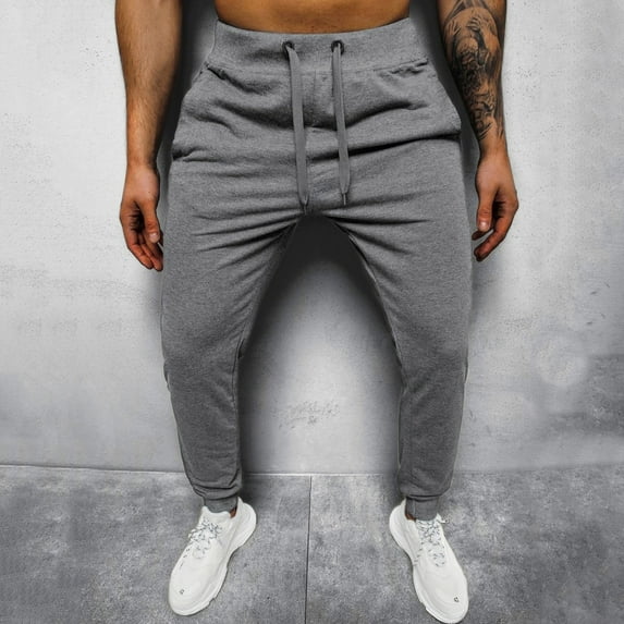 Pxiakgy men's pants Mens Pants Casual Solid Color Lace-up Track Workout Pants with PocketMen's Casual Pants Dark Grey + L