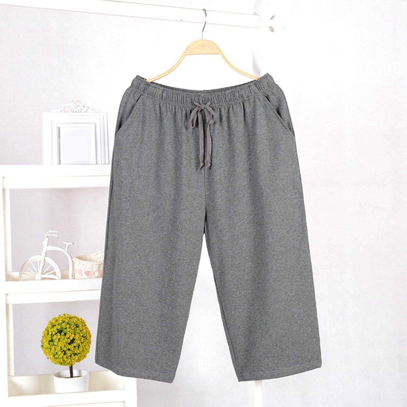 Pxiakgy men's sleepwear Mens Capris Over The Knee Thin Outfit Living Pants Loose Pajamas Home