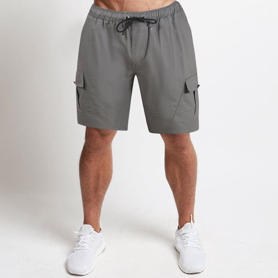 Pxiakgy mens shorts Casual Pocket Length Men's Trousers Knee Shorts Drawstring Pants Solid Men's pants Men Casual Shorts Grey + L