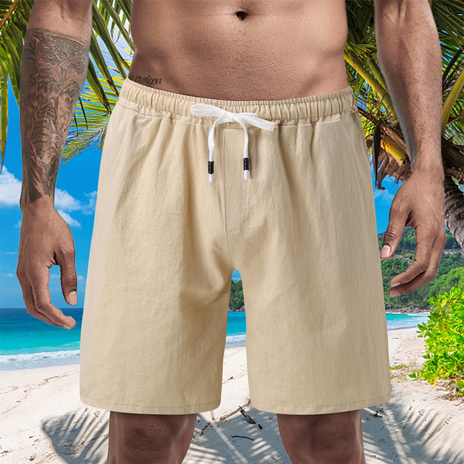 オープニング 大放出セール Men's Pxiakgy Summer Linen Cotton Color, Solid Shorts, パンツ