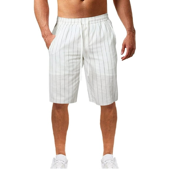 Pxiakgy mens shorts Men's Spring And Summer Pinstripe Cotton And Casual Sports Shorts shorts for men pants for men White + M