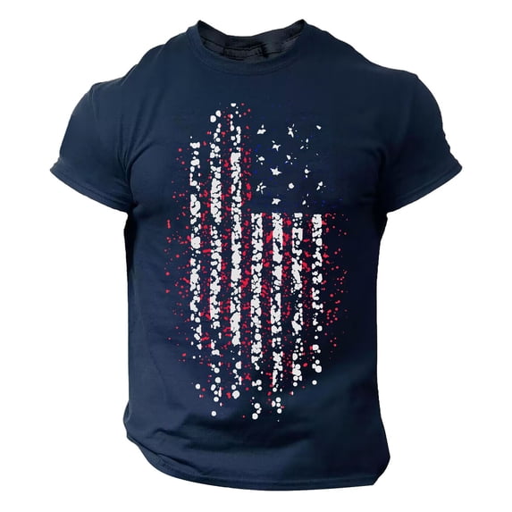 Pxiakgy mens t-shirts Men's Independence Day Casual Fashion Soft And Comfortable Pure Cotton Small Print Round Neck Short Sleeved T Shirt t shirts for man Navy + XL