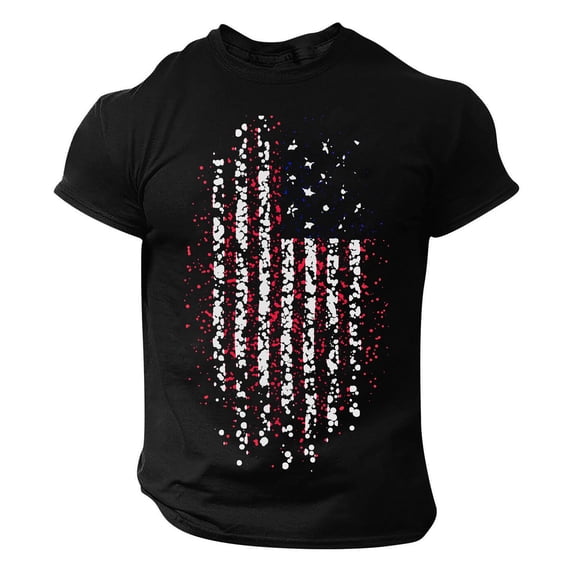 Pxiakgy mens t-shirts Men's Independence Day Casual Fashion Soft And Comfortable Pure Cotton Small Print Round Neck Short Sleeved T Shirt t shirts for man Black + 3XL