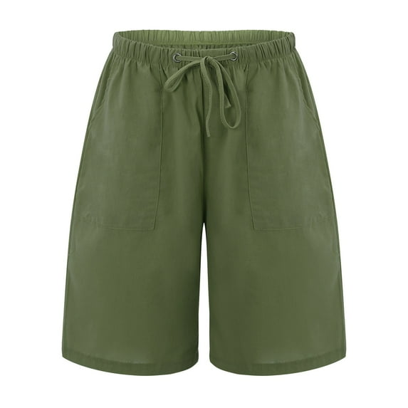 Pxiakgy pants for women Women's Casual Bermuda Shorts Elastic Waist Cotton Linen Shorts With Pockets Army Green + L