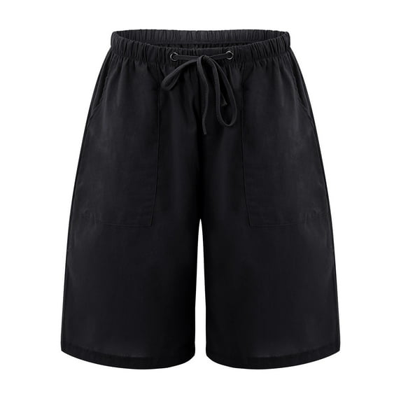Pxiakgy pants for women Women's Casual Bermuda Shorts Elastic Waist Cotton Linen Shorts With Pockets Black + 3XL