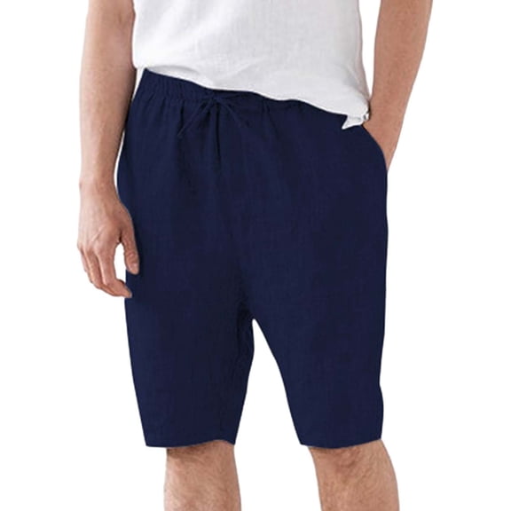 Pxiakgy pants for men Men's Cotton Linen Five Minute Pants Casual Solid Color Loose Retro Breathable Shorts for Men men's pants work pants for men Navy   S