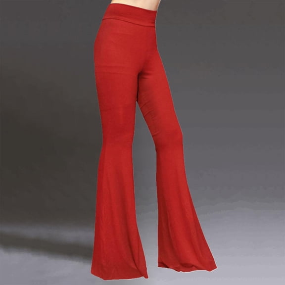 Pxiakgy pants for women womens pants Flare Leggings for Women Retro Hippie High Waisted Wide Leg with Pockets Long Flare Pants High Waisted Yoga Pants Red   M