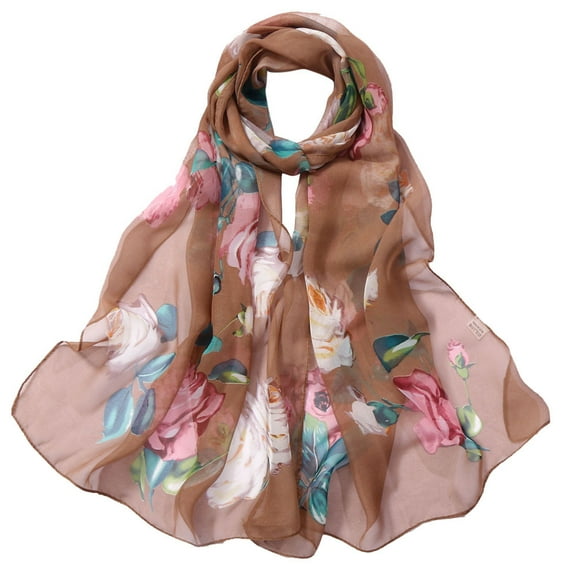 Pxiakgy scarfs for women Fashion Women Roses Printing Long Soft Wrap Scarf Silk Shawl Scarves Khaki   One size