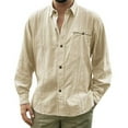 thumbnail image 1 of Pxiakgy shirts for men Fashion Casual Long Button Beach Collar Top Turn-down Sleeve Solid Blouse Men's Men's blouseMen's Dress Shirts Beige + 3XL, 1 of 8