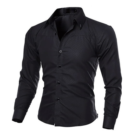 Pxiakgy shirts for men Men's Dress Shirt Formal Stretch Wrinkle Long Sleeve Slim Fit Button Down Shirts for Wedding Party mens shirts Black + 4XL