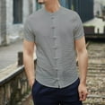 thumbnail image 1 of Pxiakgy shirts for men Men's Linen Chinese Clothing Tang Suit Short Sleeve Shirt for Men mens shirts Grey + S, 1 of 5