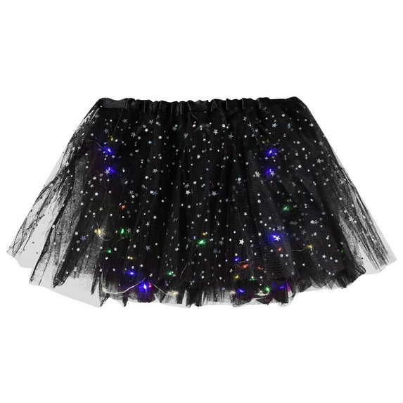 Pxiakgy skirts for women Small Bulb Mesh Tulle Pleated Princess Women Sequins Skirt Star With LED Skirt Skirt Black+One size