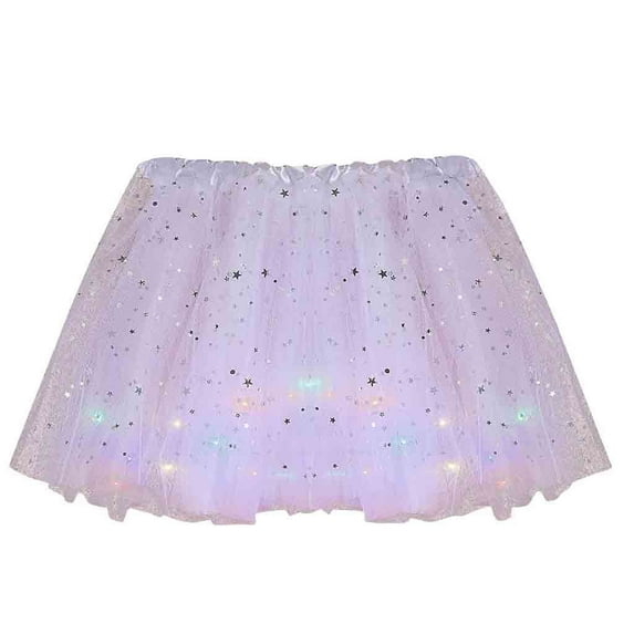 Pxiakgy skirts for women Small Bulb Mesh Tulle Pleated Princess Women Sequins Skirt Star With LED Skirt Skirt White+One size