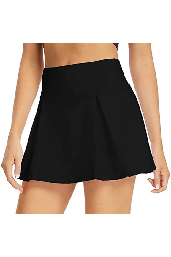 skirts for women Women Tennis Skirts Inner Shorts Elastic Sports Golf Skorts With Pockets Black + XS