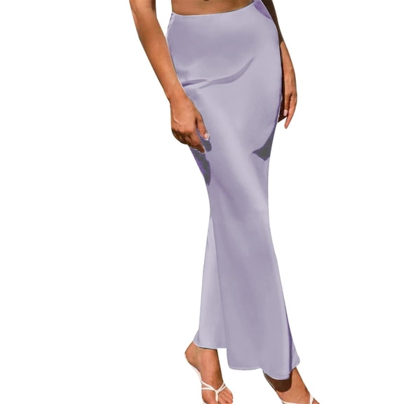 Pxiakgy skirts for women Women's Skirt Stretch Waist High Solid Satin Dress women's skirts Purple + L