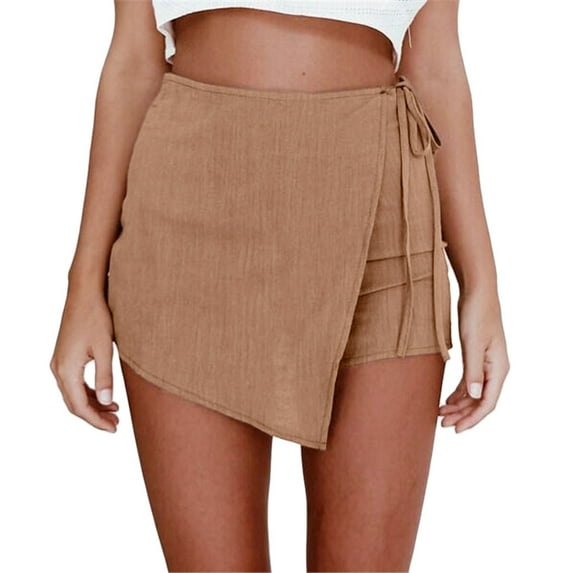 Pxiakgy skirts for women Womens Skorts Shorts Skirt High Waisted Casual Irregular Flanging Wrap Culottes Khaki+M