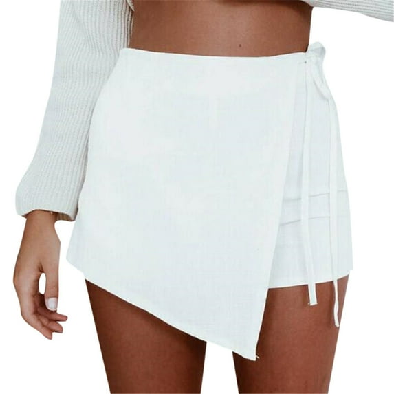 Pxiakgy skirts for women Womens Skorts Shorts Skirt High Waisted Casual Irregular Flanging Wrap Culottes White+L