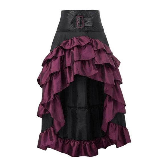 Pxiakgy skirts for women Women Middle Ages Ruffles Patchwork Irregular Vintage Cupcake Ankle-Length Skirt women's skirts skirts for women trendy Wine + L