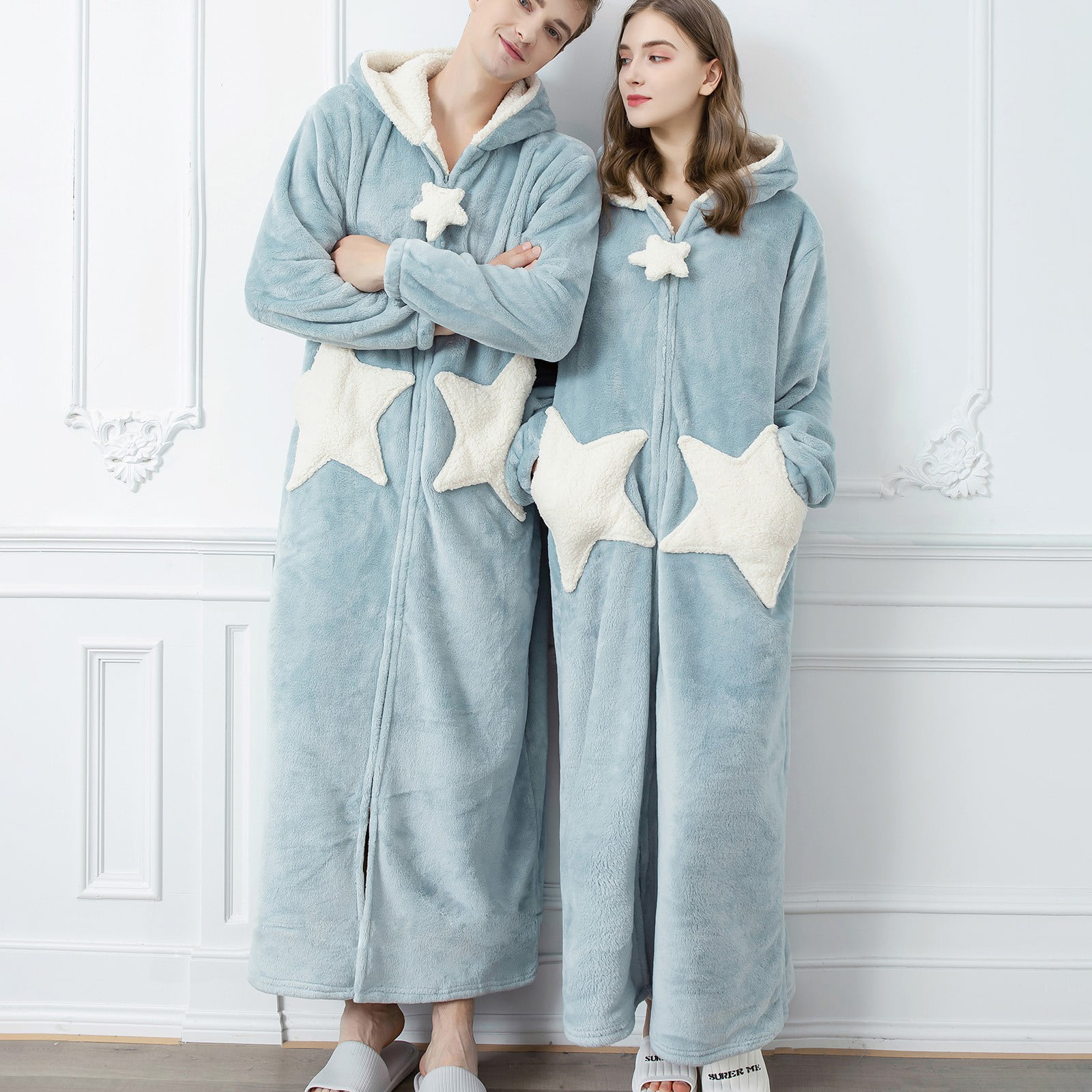 Pxiakgy sleepwear for women Female Long Blue US Winter Nightgown Home And Wear Coral Outer + Star Service Autumn 10