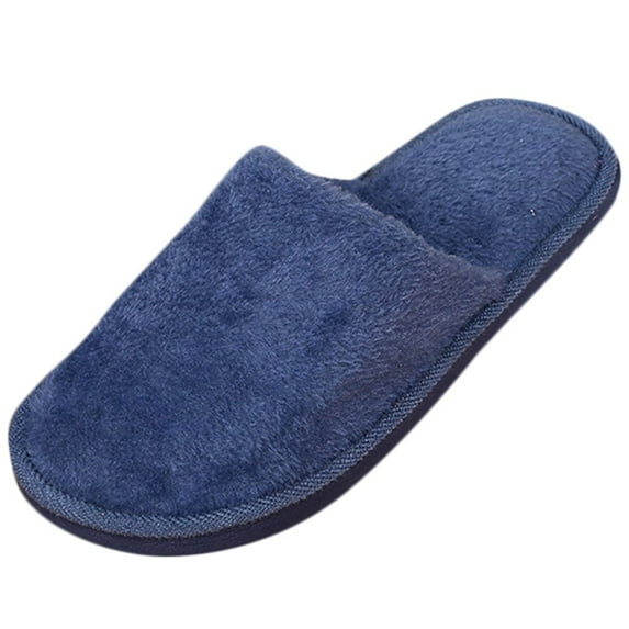 Pxiakgy slippers for men Men Warm Home Plush Soft Slippers Indoors Anti-slip Winter Floor Bedroom Shoes mens slippers Navy Blue + US:8-8.5