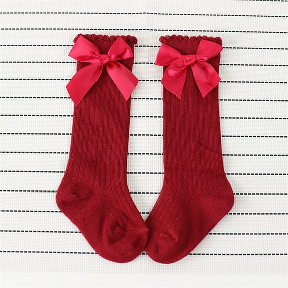 Pxiakgy socks for women New Kids Toddlers Girls Big Bow Knee High Long Soft Cotton Lace Socks Kids Red + One size