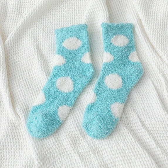 Pxiakgy socks for women Women Fuzzy Socks Winter Coral Socks Polka Dot Cute Home StockingStockings Blue + One size
