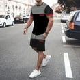 thumbnail image 1 of Pxiakgy suits for men Mens Spring Summer Leisure Sports Breathable Absorbing Stitching Printed Short Sleeve Shorts Two Piece Set Men Suits Black + L, 1 of 5