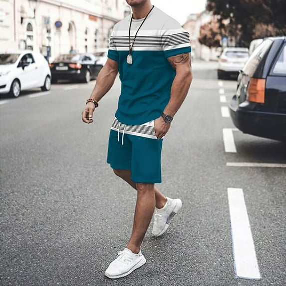 Pxiakgy suits for men casual Men's 3D Short Sleeve Suit Shorts Beach Tropical Body Sports Shorts Suit Sports Suit men's suits