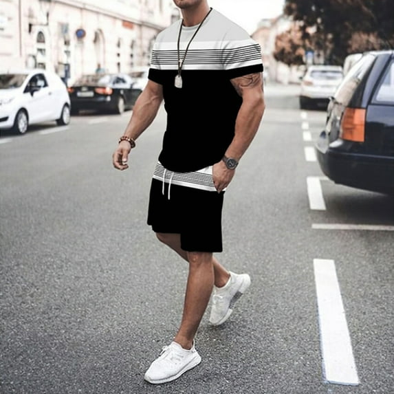 Pxiakgy suits for men casual Men's 3D Short Sleeve Suit Shorts Beach Tropical Body Sports Shorts Suit Sports Suit men's suits