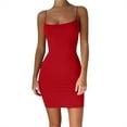 thumbnail image 1 of Pxiakgy summer dresses for women Solid Summer Slim Fit Strap Short Dress Off Shoulder Stretch Dress womens dresses casual dresses for women Red + 4XL, 1 of 5