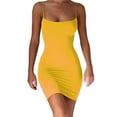 thumbnail image 1 of Pxiakgy summer dresses for women Solid Summer Slim Fit Strap Short Dress Off Shoulder Stretch Dress womens dresses casual dresses for women Yellow + S, 1 of 4