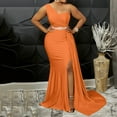 thumbnail image 1 of Pxiakgy summer dresses for women Women One Shoulder Long Prom Dress Elegant Bodycon Maxi Formal Party Evening Gowns with Slit womens dresses casual dresses for women Orange + L, 1 of 7