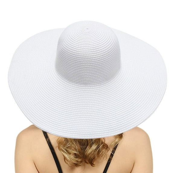 Pxiakgy sun hat womens Summer Hats For Women Wide Bongrace Women Straw Beach Hat Little Girl Sun Cap Foldable Ladies Hats White + One size