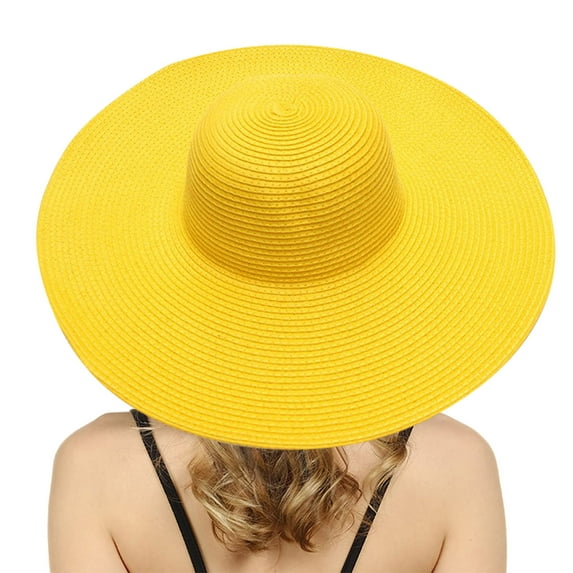Pxiakgy sun hat womens Summer Hats For Women Wide Bongrace Women Straw Beach Hat Little Girl Sun Cap Foldable Ladies Hats Yellow + One size