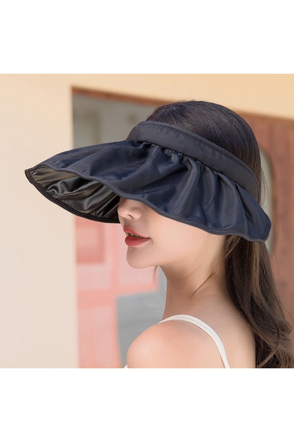 sun hats for women Pure Colored Conch Shape Summer Sun Visor Hats Headbands For Women Wide Brim Roll Up Beach Hats Foldable womens sun hat Black + One size