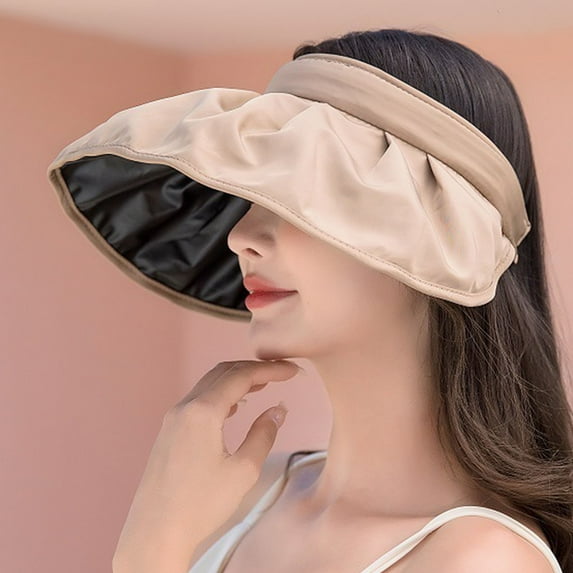 Pxiakgy sun hats for women Pure Colored Conch Shape Summer Sun Visor Hats Headbands For Women Wide Brim Roll Up Beach Hats Foldable womens sun hat Coffee + One size