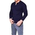 thumbnail image 1 of Pxiakgy t shirts for men Men's Round Neck Cotton Solid Button Long Sleeved T Shirt Casual Bottom Shirt mens t shirts mens tops Navy + L, 1 of 5
